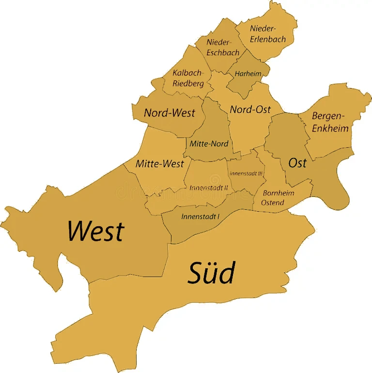 Frankfurt am Main Stadtkarte mit 16 Ortsbezirken